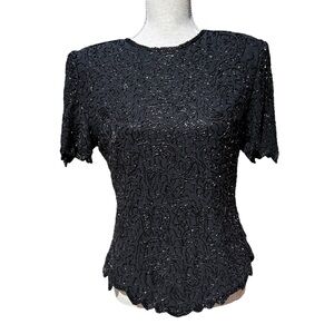 Black Beaded Top Brilliante by J.A. Size Medium